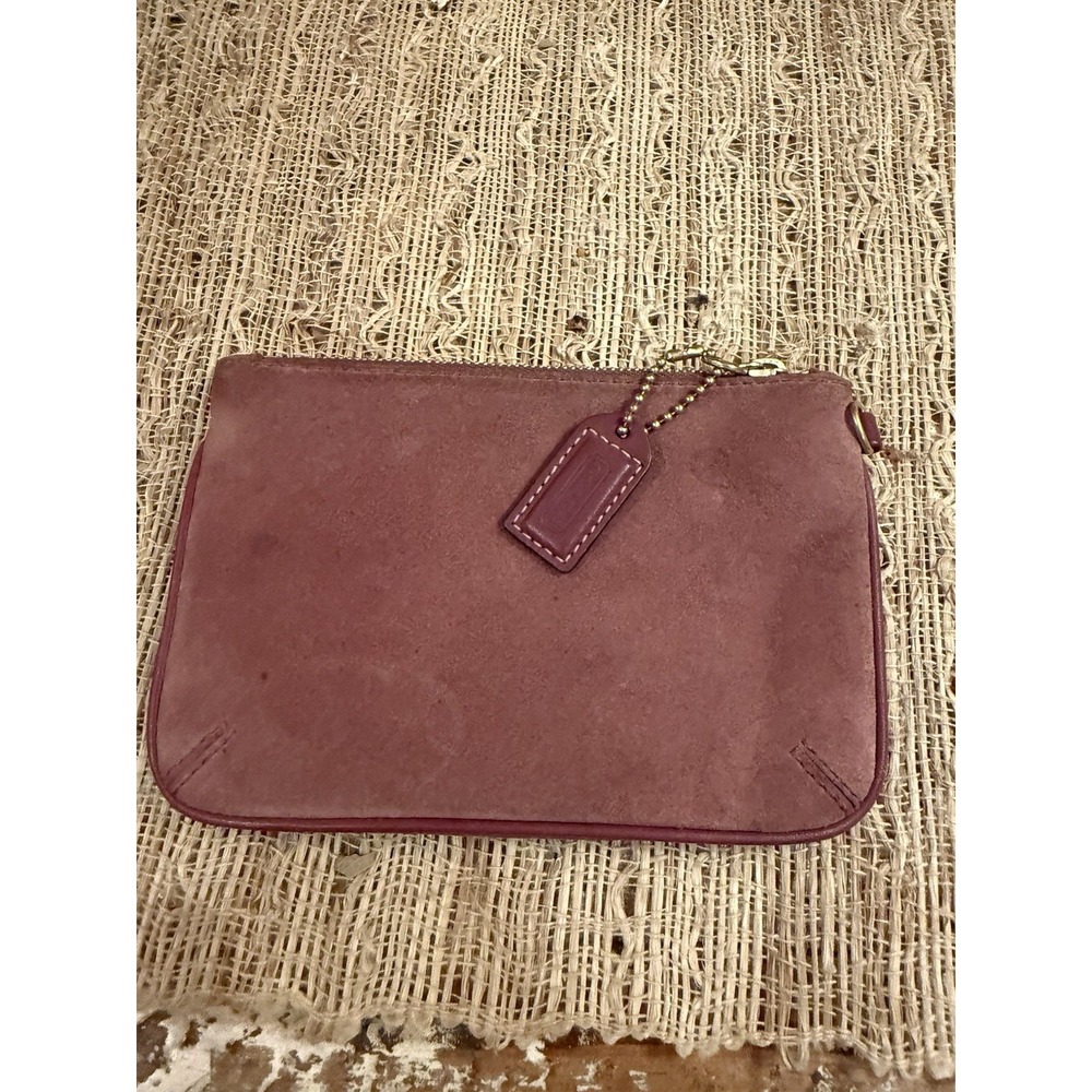 VGC COACH Women's Dark Pink Mauve Suede Leather Wristlet Clutch Coin Purse - Picture 2 of 9